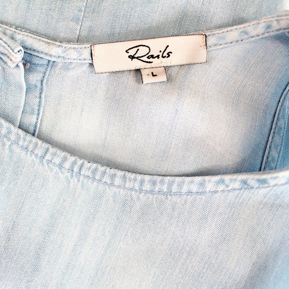 Rails Anya Dress Sleeveless Blue Tencel Trapeze A-Line Pockets Mini Swing SZ L - Picture 7 of 8